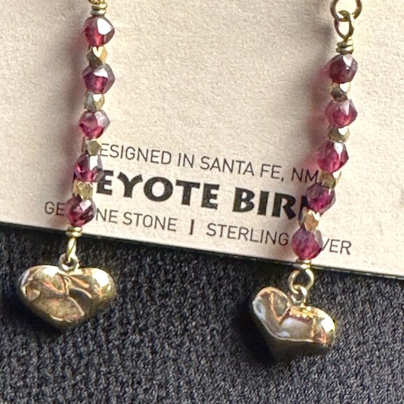 Peyote Bird Garnet Beaded Heart Drop Dangle Earrings Sterling Silver Artzy Boho - Picture 9 of 10